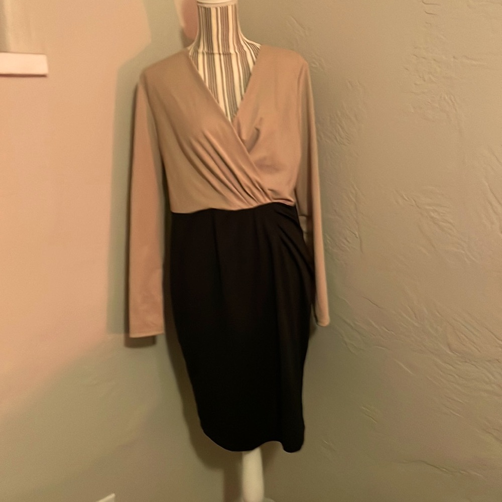 Tan and Brown colorblock midi dress